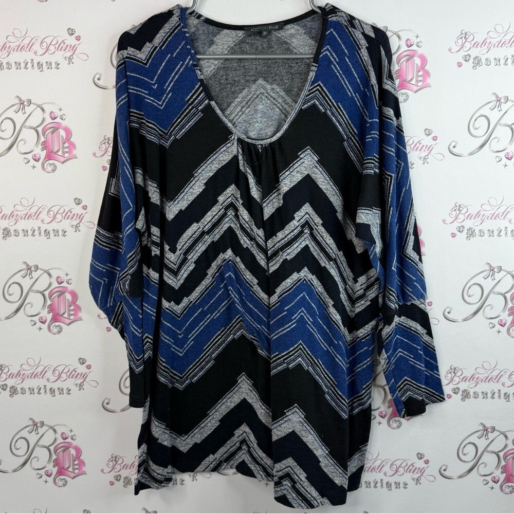 Addition Elle long sleeve flowy top striped Blue and Black Chevron Blouse